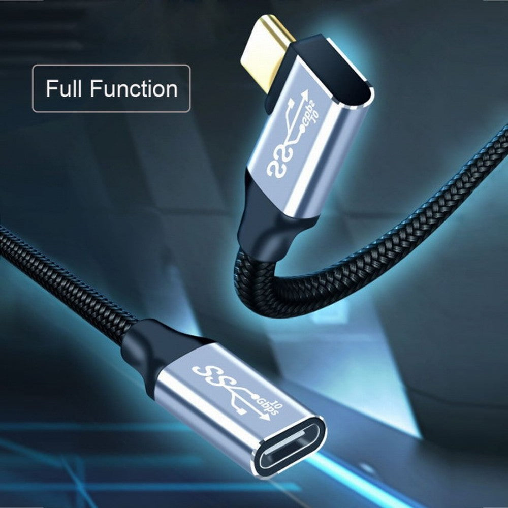 Left Right Angled USB-C USB 3.1 Type C Male to Female Extension Data Cable 10Gbps 100W with Sleeve for Laptop CC-UC-058-RI