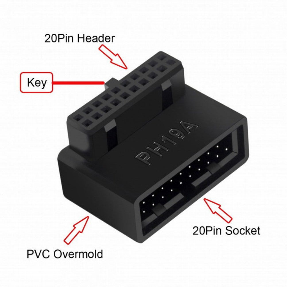 1Set USB 3.0 20pin Male to Female Extension Adapter Up Down Angled 90 Degree Overmold U3-091