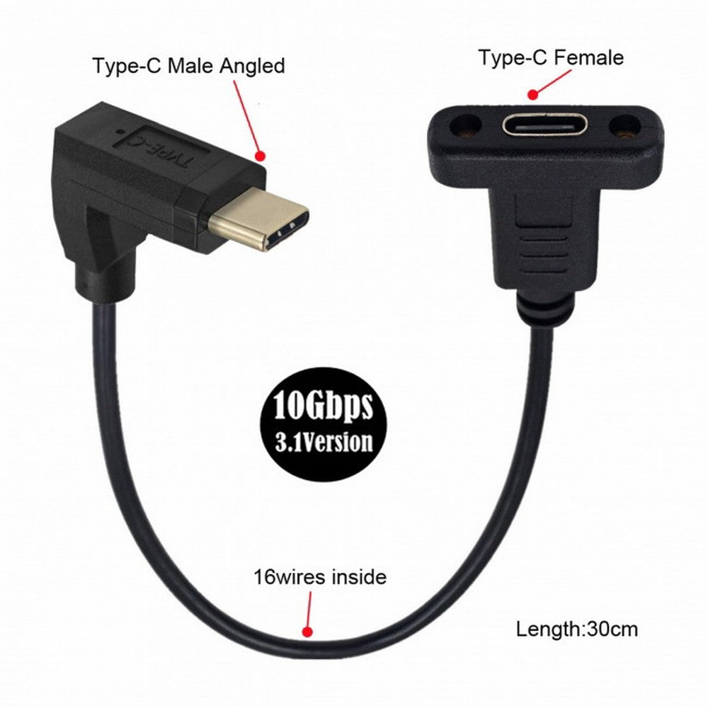 90 Degree Up Down Angled USB-C USB 3.1 Type C Male to Female Extension Data Cable 30cm UC-049-UP