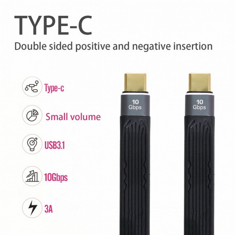 Type-C USB-C Male to Male USB 3.1 10Gbps Flat Slim FPC Data Cable 13cm for Laptop Phone UC-016-0.13M