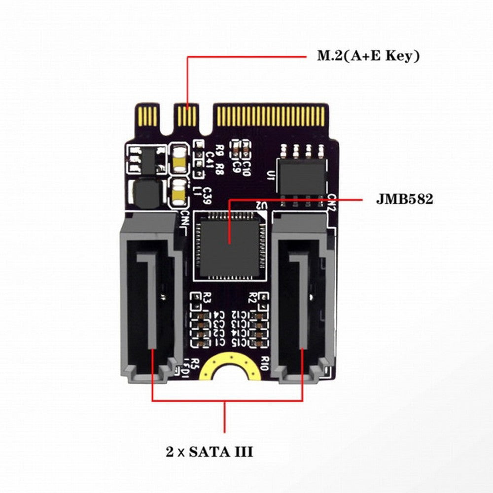 NGFF Key A+E PCI Express to SATA 3.0 6Gbps Dual Ports Adapter Converter Hard Drive Extension Card JMB582 2230 SA-034