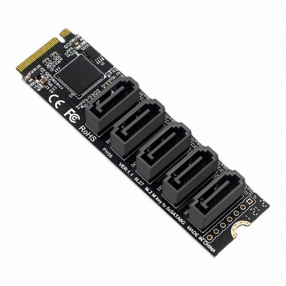 NGFF NVME M-Key PCI Express to SATA 3.0 6Gbps 5 Ports Adapter Converter Hard Drive Extension Card JMB585 2280 SA-004