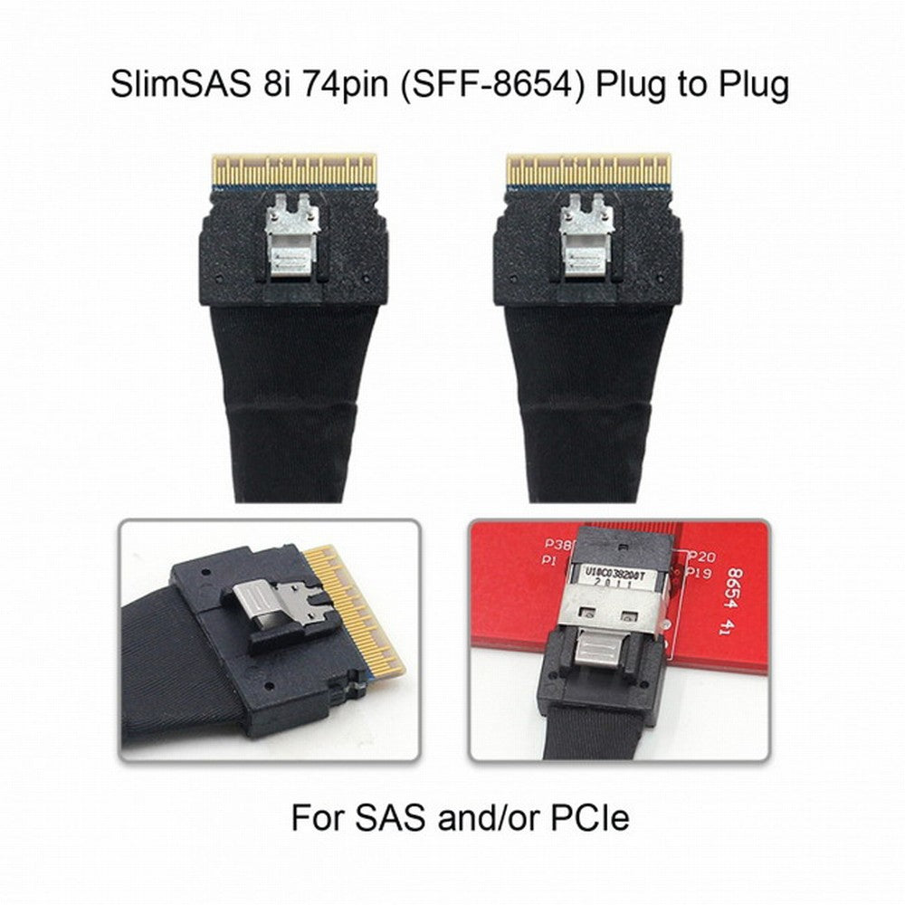 PCI-E Slimline SAS 4.0 SFF-8654 8i 74pin Host to SFF-8654 74Pin Slim SAS Target Cable 50cm SF-028