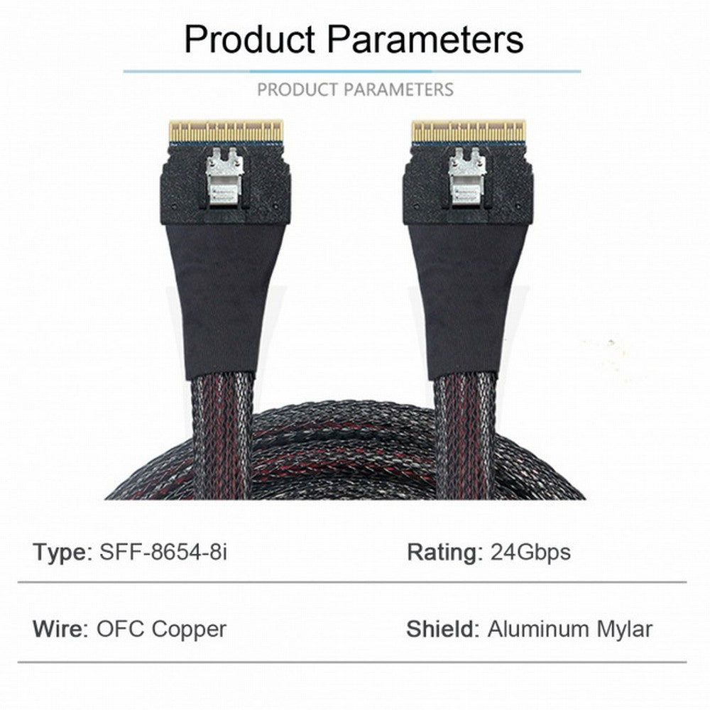PCI-E Slimline SAS 4.0 SFF-8654 8i 74pin Host to SFF-8654 74Pin Slim SAS Target Cable 50cm SF-028
