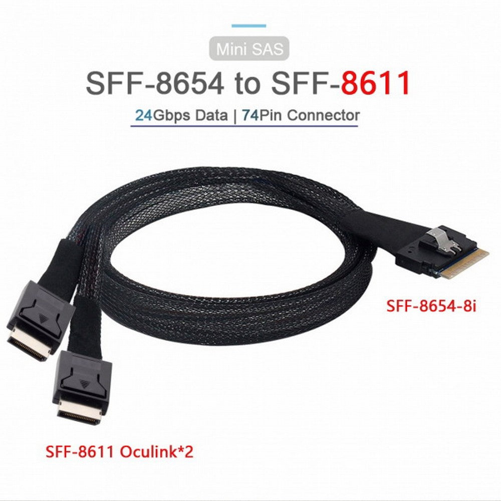 PCI-E Ultraport Slimline SAS Slim 4.0 SFF-8654 8i 74pin to Dual Oculink SFF-8611 Cable 50cm PCI-Express SF-038