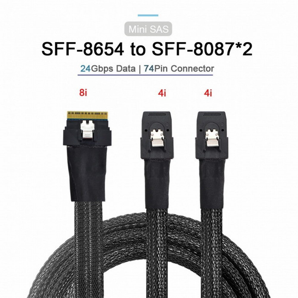 PCI-E Ultraport Slimline SAS Slim 4.0 SFF-8654 8i 74pin to Dual SFF-8087 Mini SAS Cable PCI-Express SF-029
