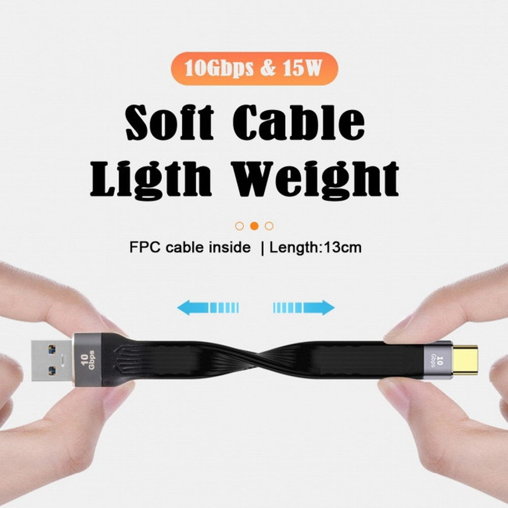 10Gbps USB 3.1 Type C Male to USB3.0 Type A Male Flat Slim FPC Data Cable 13cm for Laptop Phone UC-036-0.13M