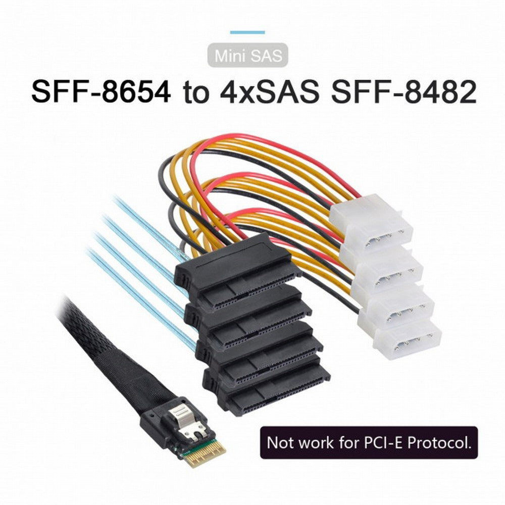 Slimline SAS 4.0 SFF-8654 4i 38pin Host to 4 SAS 29pin SFF-8482 Target Hard Disk Fanout Raid Cable SF-047