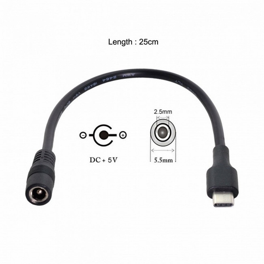 USB 3.1 Type C USB-C to DC 5V 5.5*2.5mm Power Jack Extension Charge Cable for Cell Phone Tablet UC-093