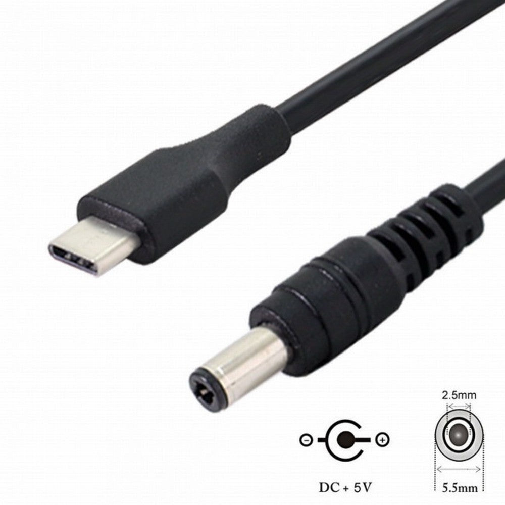 USB 3.1 Type C USB-C to 5V DC 5.5 2.5mm Power Plug Extension Charge Cable for Cell Phone 25cm UC-094