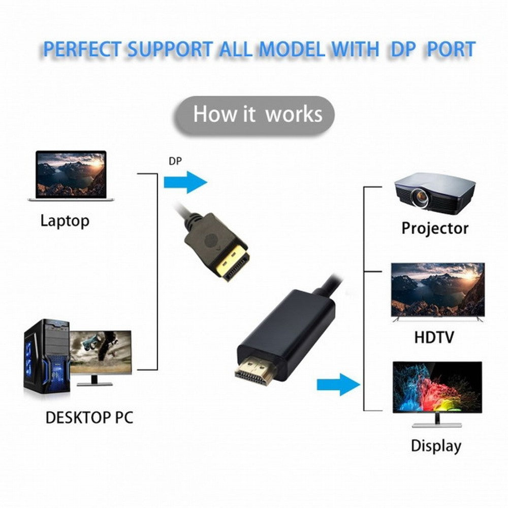 Male DisplayPort DP to HDMI Male 1080P Video Cable 6ft 1.8m HDTV LCD with Audio DP-026