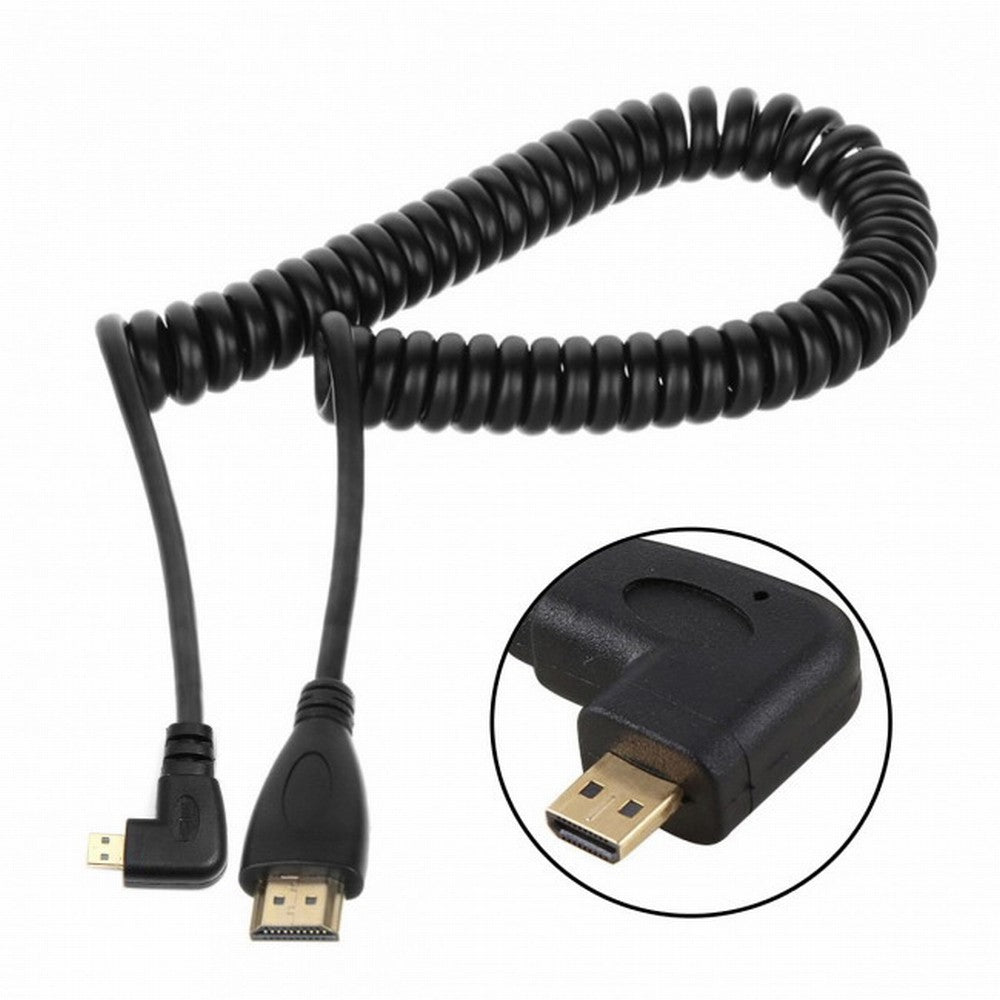 Stretch Right Angled 90 Degree Micro HDMI to HDMI Male HDTV Cable for Cell Phone Tablet Camera HD-110-RI