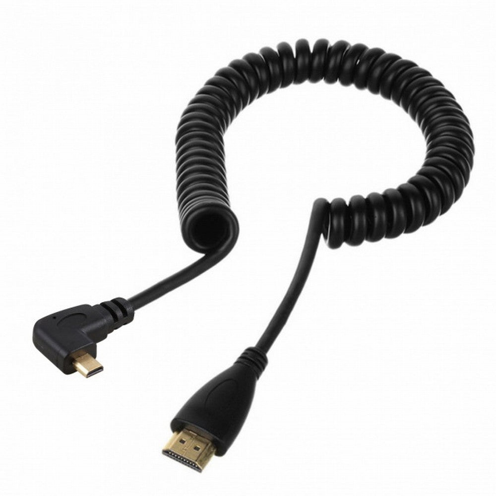Stretch Right Angled 90 Degree Micro HDMI to HDMI Male HDTV Cable for Cell Phone Tablet Camera HD-110-RI