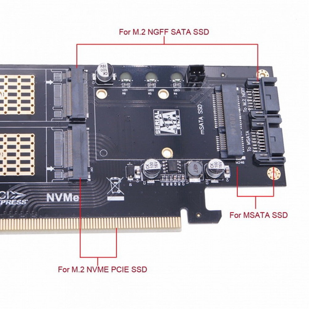 PCI Express PCI-E 3.0 Dual SATA to NGFF NVME MSATA M-Key B/M-key SSD Card Adapter 3in1 SA-028