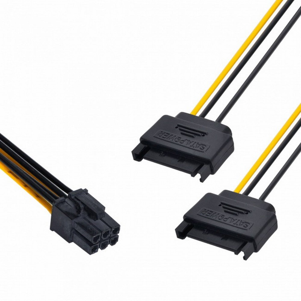 Dual two SATA 15 Pin Male M to PCI-e Express Card 6 Pin Female Graphics Video Card Power Cable 15cm SA-117