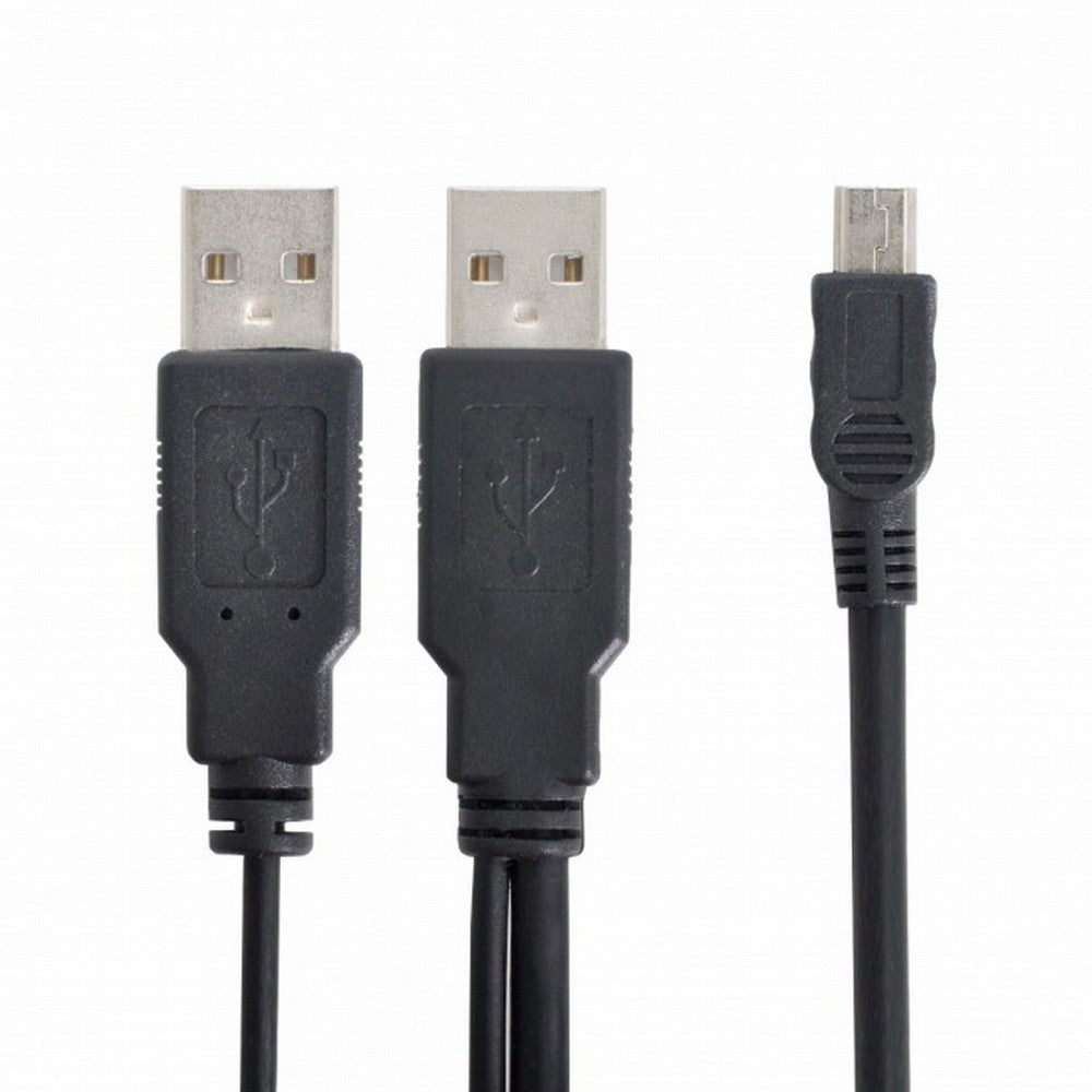 USB2.0 Dual Two A type Male to Mini 5-Pin male Y Cable for Hard Disk Drive Case U2-023