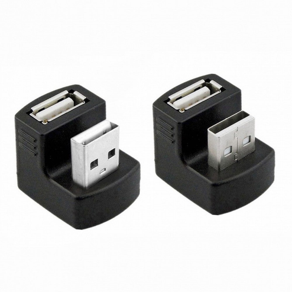 2pcs/Set Up Down Angled USB 2.0 Adapter A Male to Female Extension 180 Degree Black U2-099-DN+UP