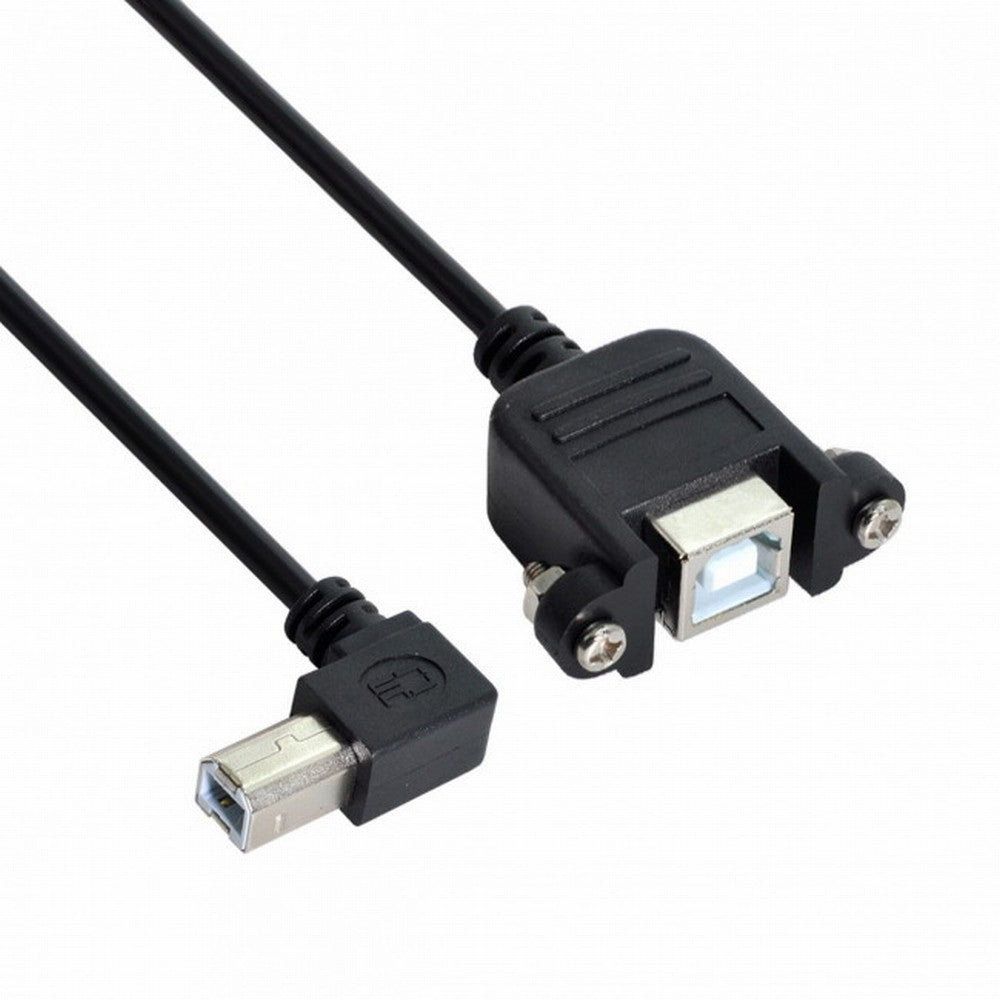 90 Degree Left Angled USB B Type Male to Female extension cable with screws for Panel Mount 50cm U2-132-LE-0.5M