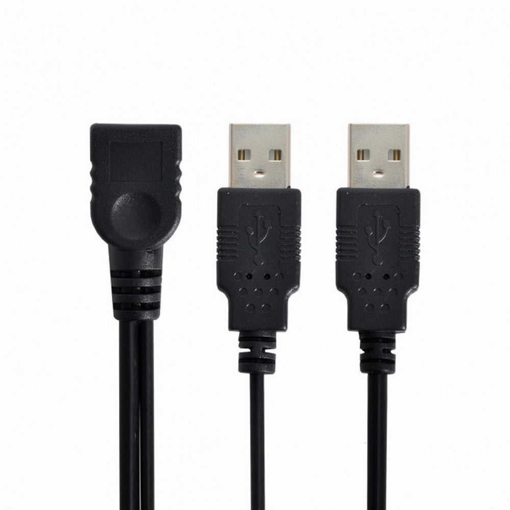 Black USB 2.0 Female A to Dual A Male Extra Power Data Y Extension Cable for 2.5" Mobile Hard Disk U2-131