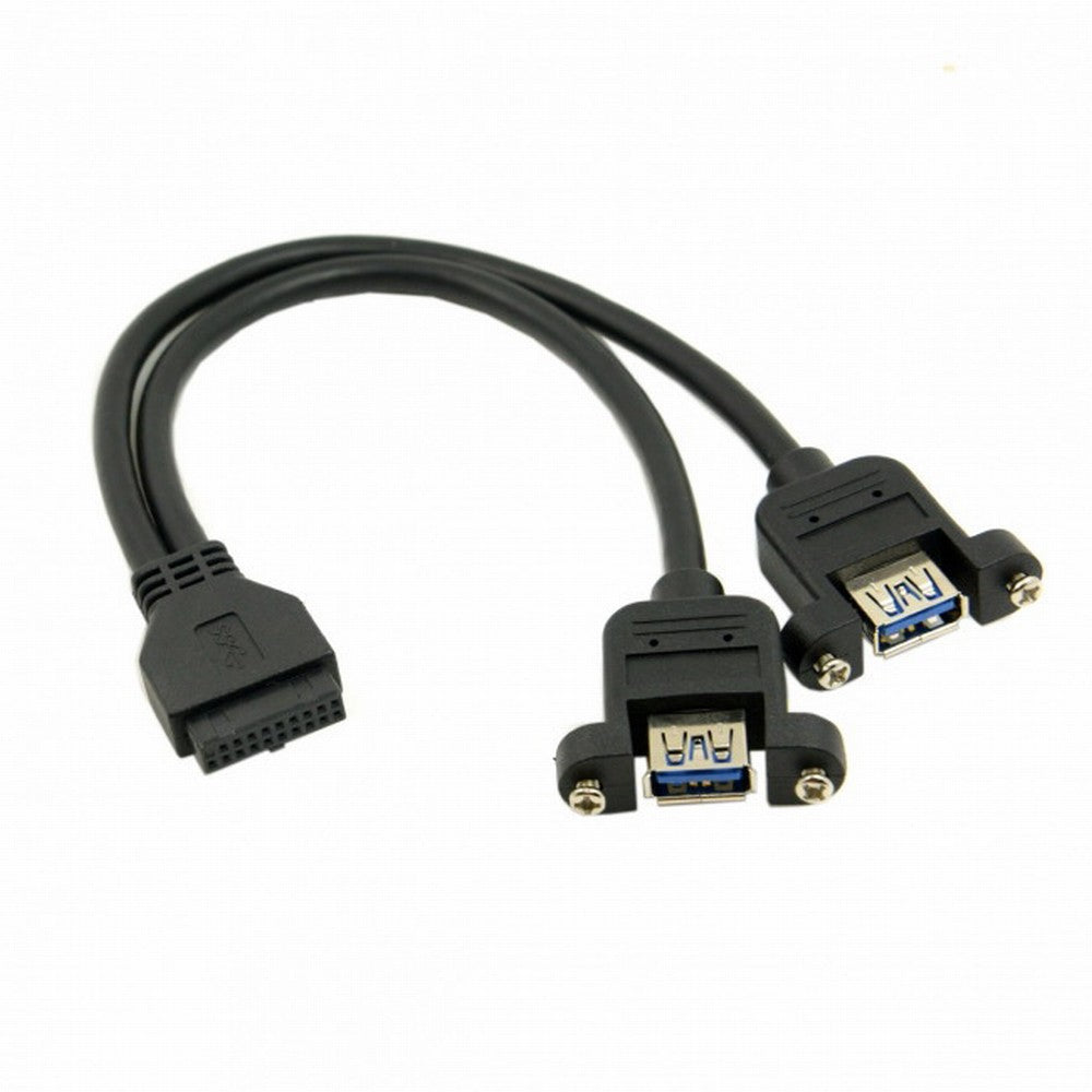 USB 3.0 Dual Ports A Female Screw Mount Type to Motherboard 20pin Header cable Black U3-088-BK