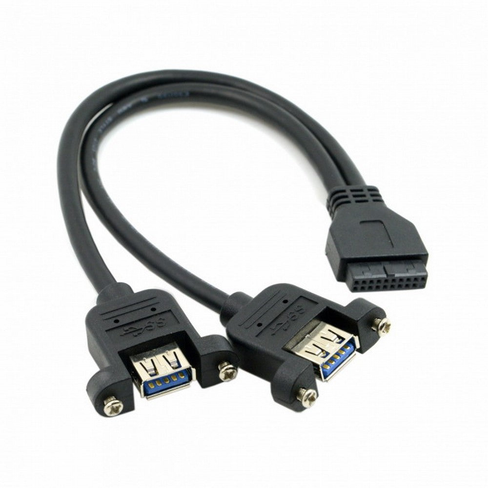 USB 3.0 Dual Ports A Female Screw Mount Type to Motherboard 20pin Header cable Black U3-088-BK