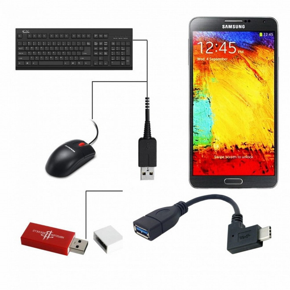 90 Degree Right Angled USB-C USB 3.1 Type C Male to A Female OTG Data Cable for Tablet Phone UC-200-RI