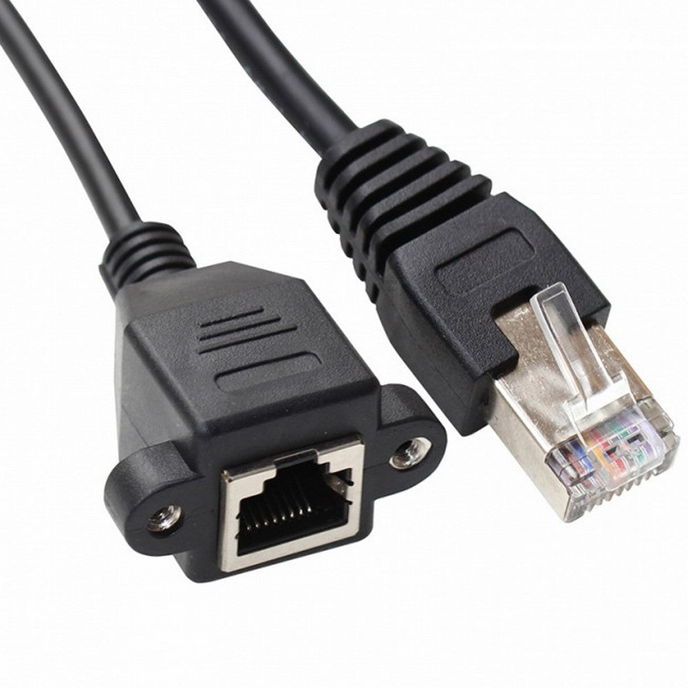 30cm 8P8C FTP STP UTP Cat 5e Male to Female Lan Ethernet Network Extension Cable with Panel Mount Holes UT-011-BK