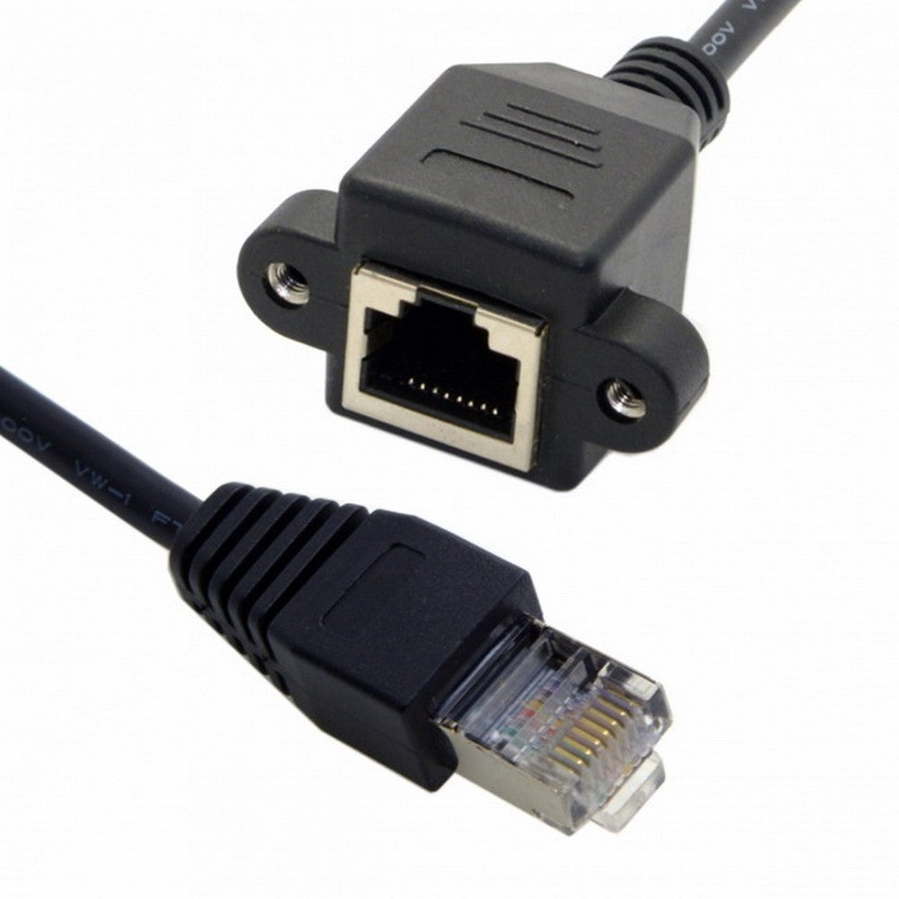 30cm 8P8C FTP STP UTP Cat 5e Male to Female Lan Ethernet Network Extension Cable with Panel Mount Holes UT-011-BK