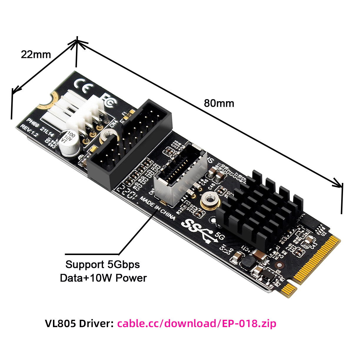 5Gbps Type-E USB 3.1 Front Panel Socket USB 2.0 to NVME NGFF M-Key Express Card Adapter for Motherboard EP-018