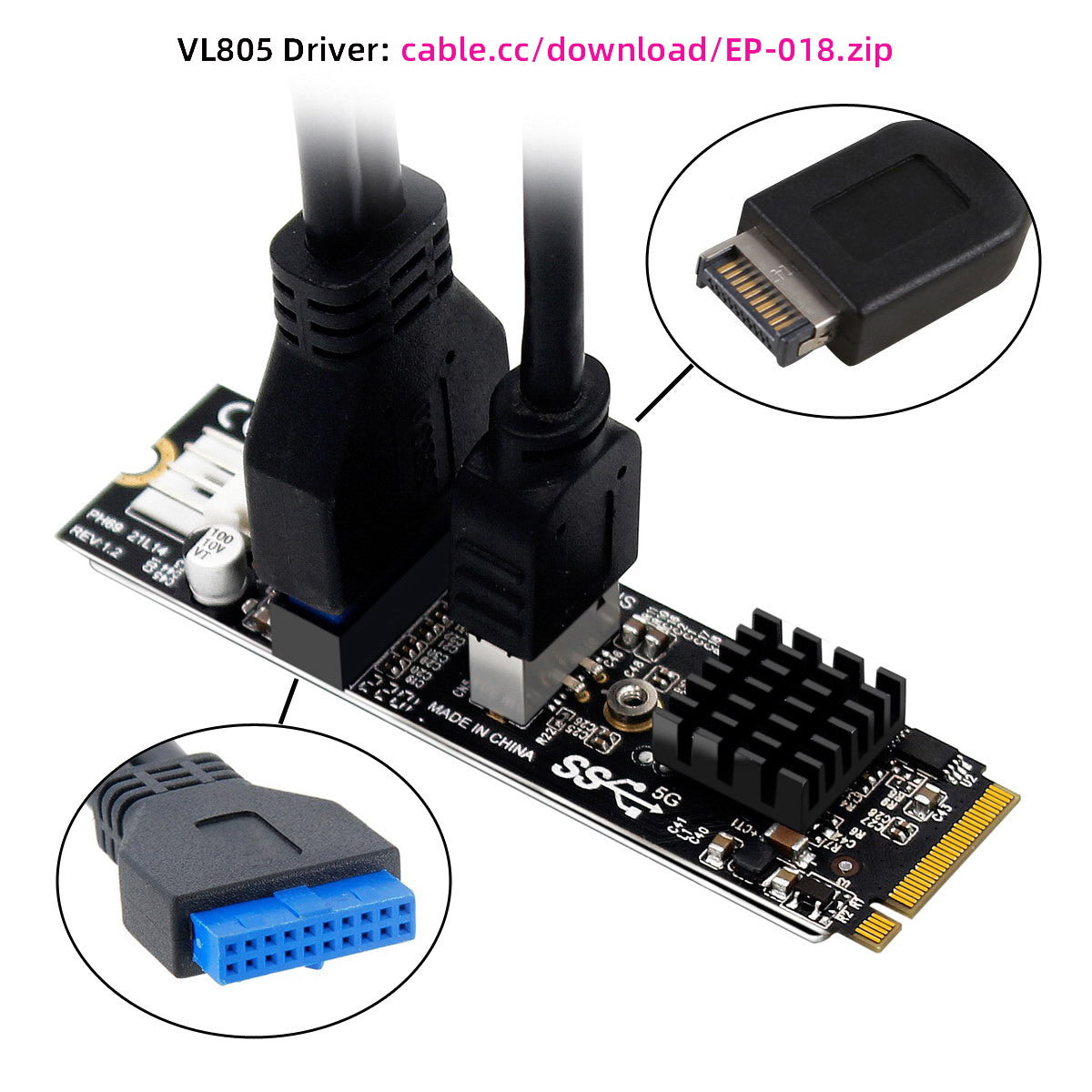 5Gbps Type-E USB 3.1 Front Panel Socket USB 2.0 to NVME NGFF M-Key Express Card Adapter for Motherboard EP-018