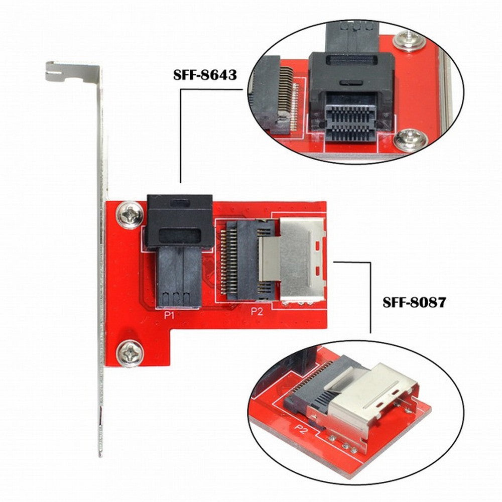 PCI-Express 4.0 Mini SAS SFF-8087 to SAS HD SFF-8643 PCBA Female Adapter With Bracket SF-040