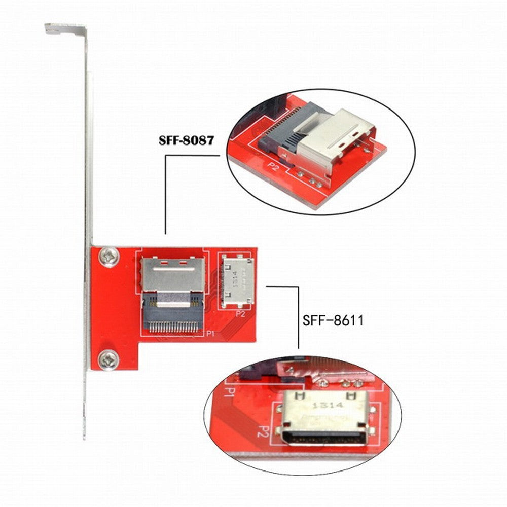 PCI-Express 4.0 Mini SAS SFF-8087 to Oculink SFF-8611 SFF-8612 PCBA Female Adapter With Bracket SF-041