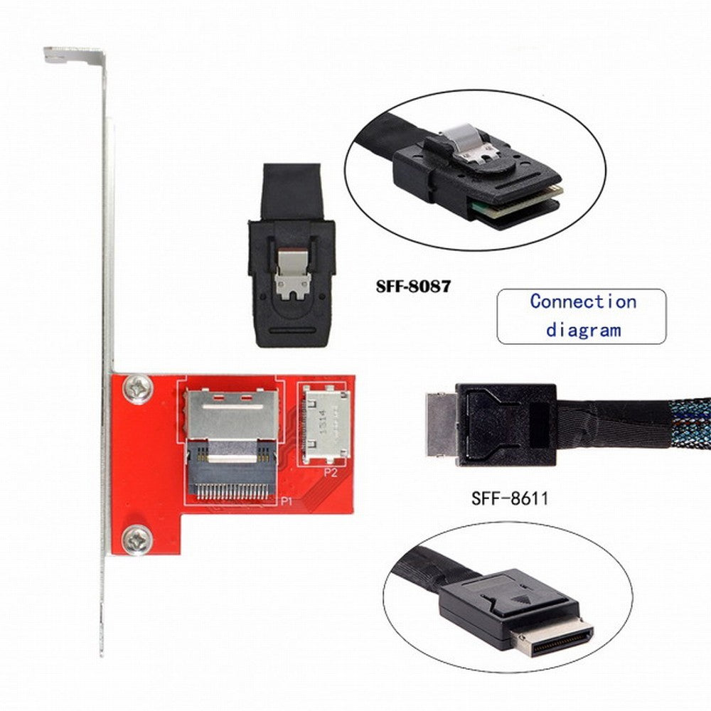 PCI-Express 4.0 Mini SAS SFF-8087 to Oculink SFF-8611 SFF-8612 PCBA Female Adapter With Bracket SF-041