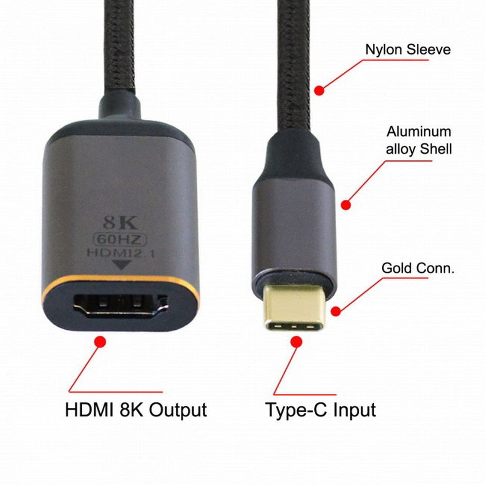 USB4 USB-C Type-C Source to Female HDMI 2.1 Cable Display 8K 60HZ UHD 4K HDMI Male Monitor UC-006-H8K