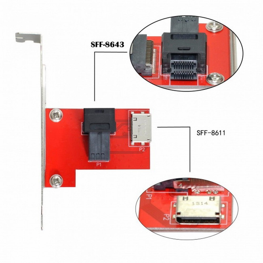 PCI-Express 4.0 Mini SAS HD SFF-8643 to Oculink SFF-8611 SFF-8612 PCBA Female Adapter With Bracket SF-042