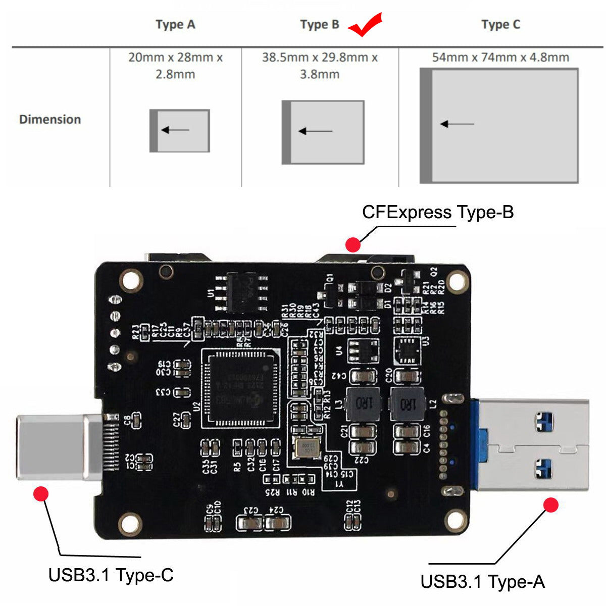 USB3.1 Type-C Type-A to CF Express Extension Card Reader for CFE Type-B Support R5 Z6 Z7 Memory Card UC-099