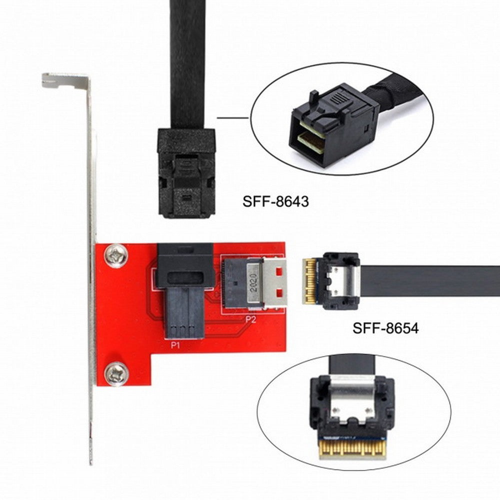 PCI-Express 4.0 Slimline SAS SFF-8654 to HD SFF-8643 PCBA Female Adapter With Bracket SF-044