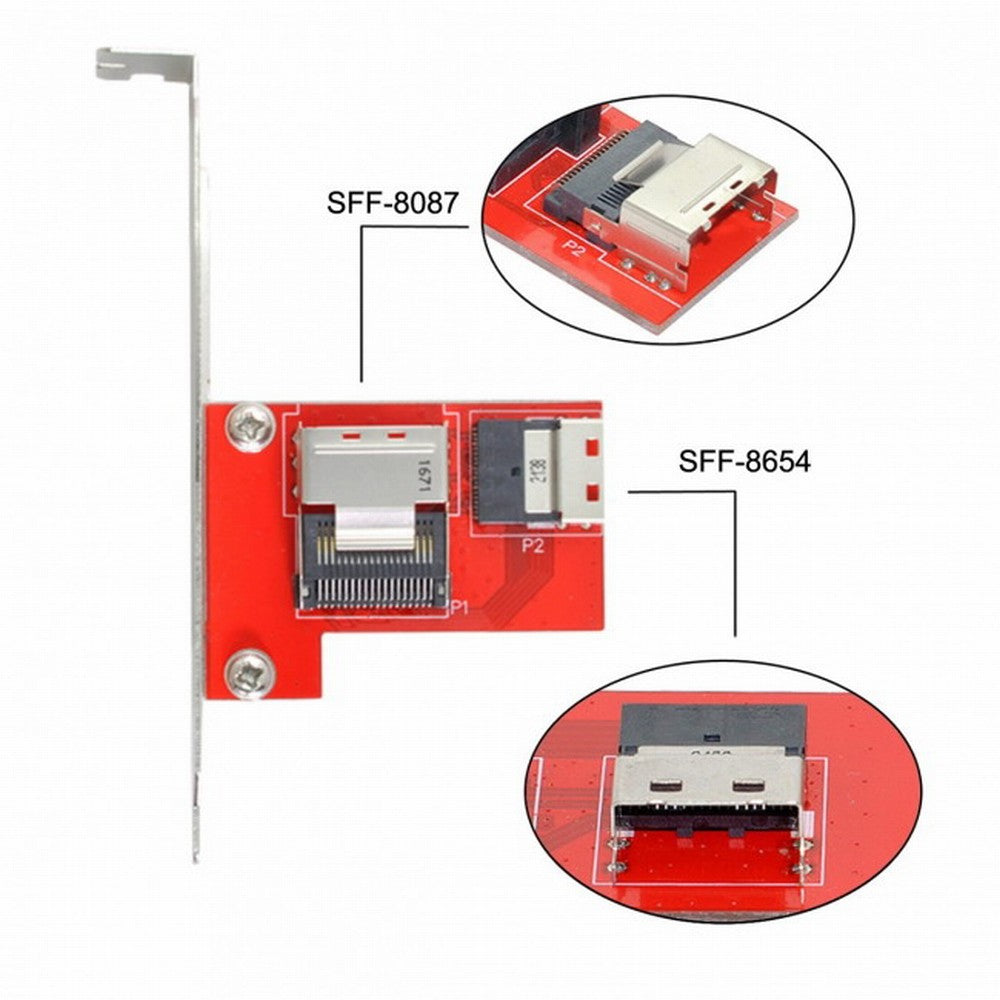 PCI-Express 4.0 Slimline SAS SFF-8654 to Mini SAS SFF-8087 PCBA Female Adapter With Bracket SF-045