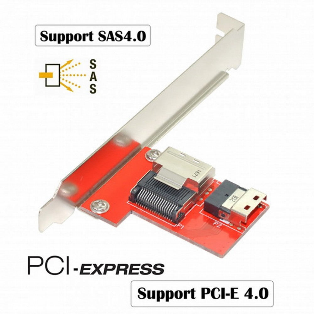 PCI-Express 4.0 Slimline SAS SFF-8654 to Mini SAS SFF-8087 PCBA Female Adapter With Bracket SF-045