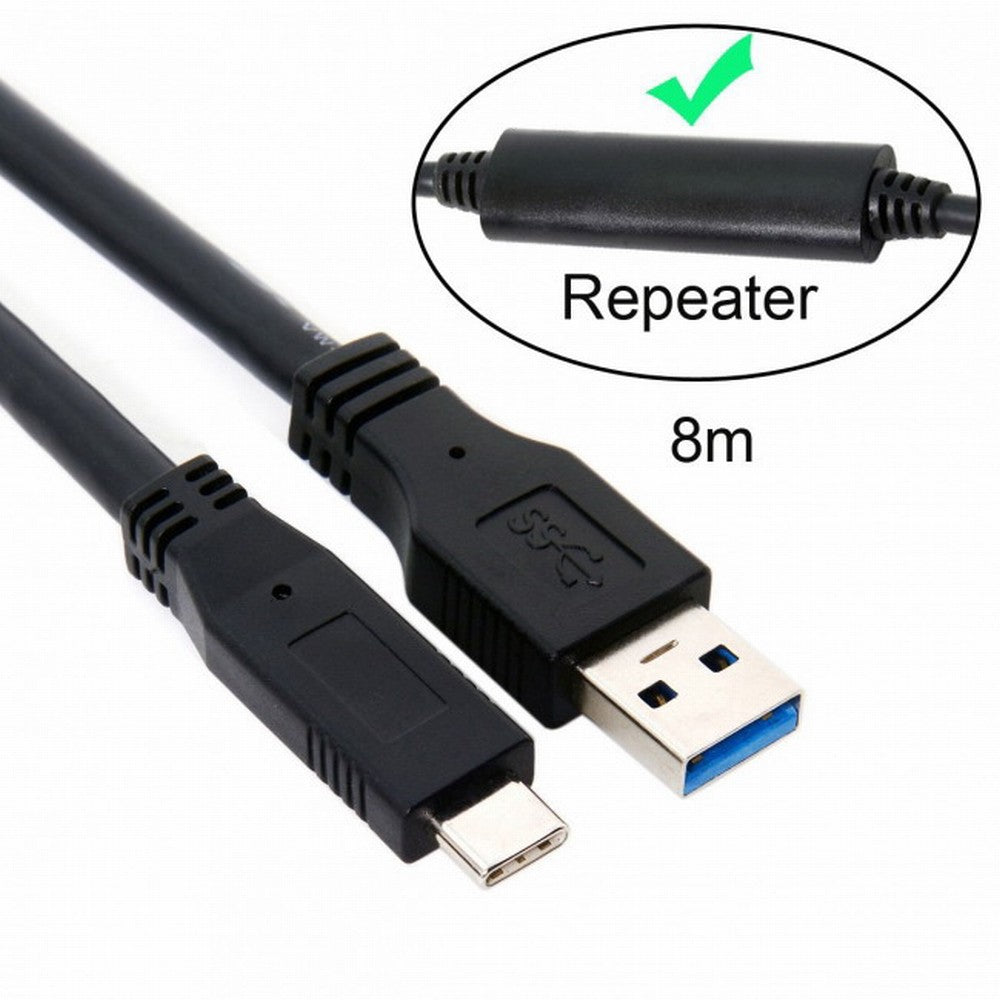 8m USB-C USB 3.1 Type C Male to USB3.0 Type A Male Data GL3523 Repeater Cable for Tablet Phone Hard Disk Drive UC-199-BK-8.0M