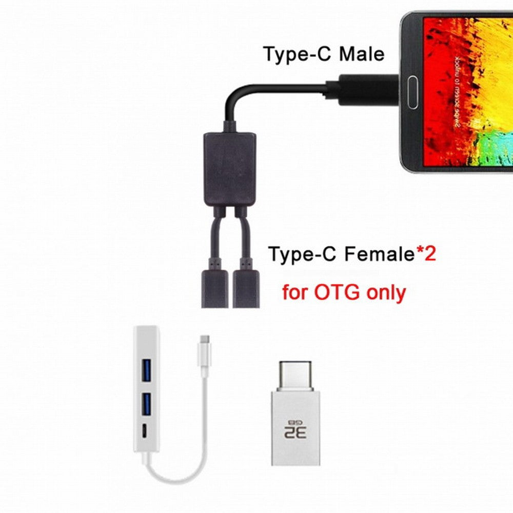 Type-C to Dual Ports USB-C Female Hub Cable For Laptop PC Mouse Flash Disk UC-127