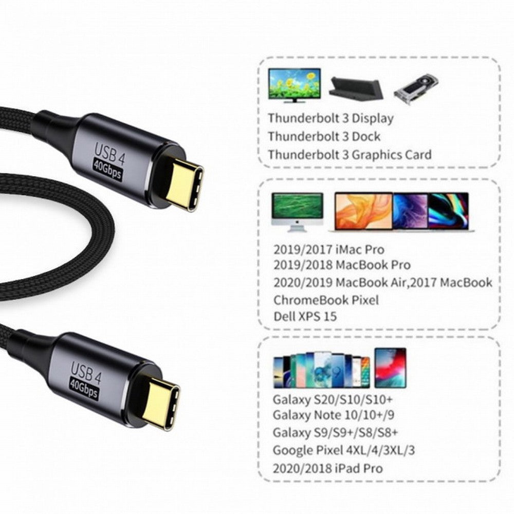 USB4 Cable 40Gbps with 100W Charging and 8K@60Hz 5K@60Hz USB4.0 Compatible with Thunderbolt3/4 CC-UC-076-BK