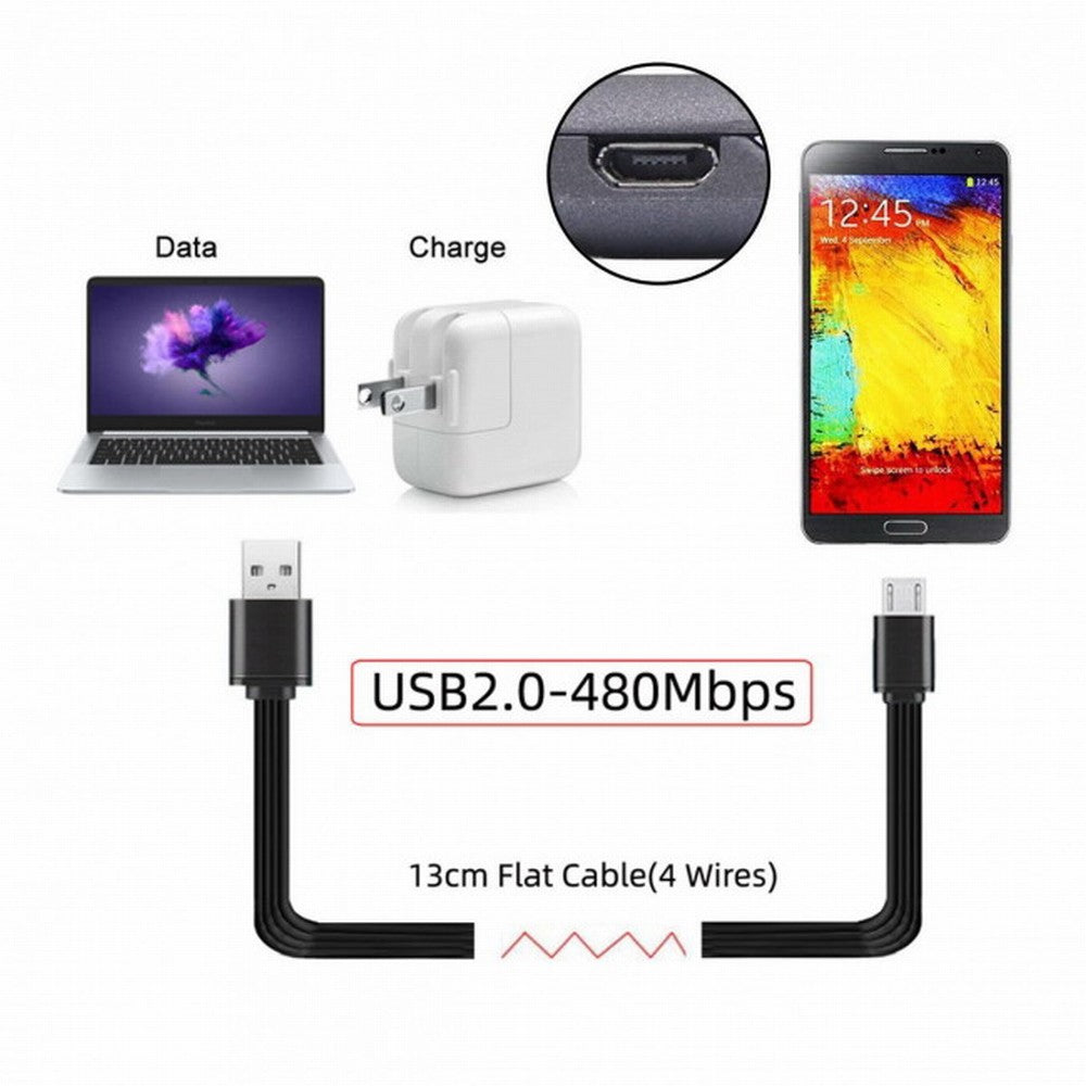 13cm USB 2.0 Type-A Male to Micro USB Male Data Flat Slim FPC Cable for FPV Disk Phone U2-036-BK-0.13M