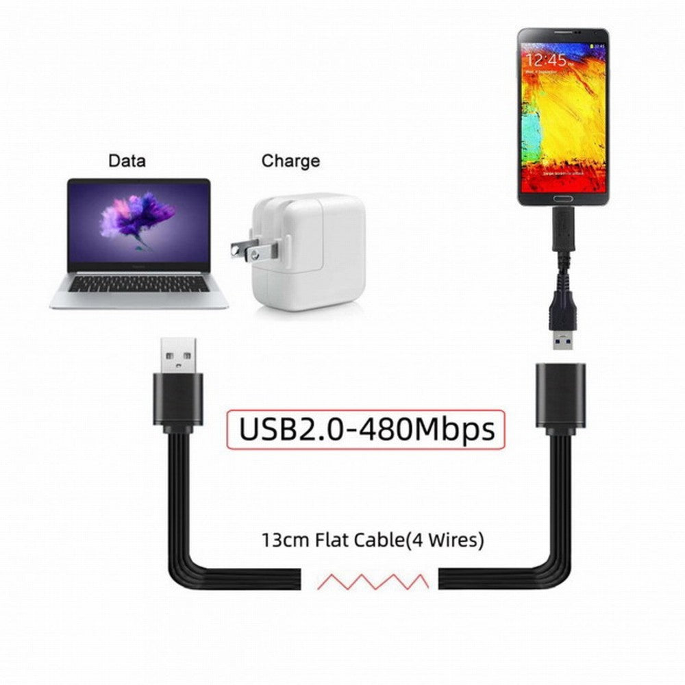 13cm USB 2.0 Type-A Male to Type-A Male Female Data Flat Slim FPC Cable for FPV Disk Phone U2-047-BK-0.13M