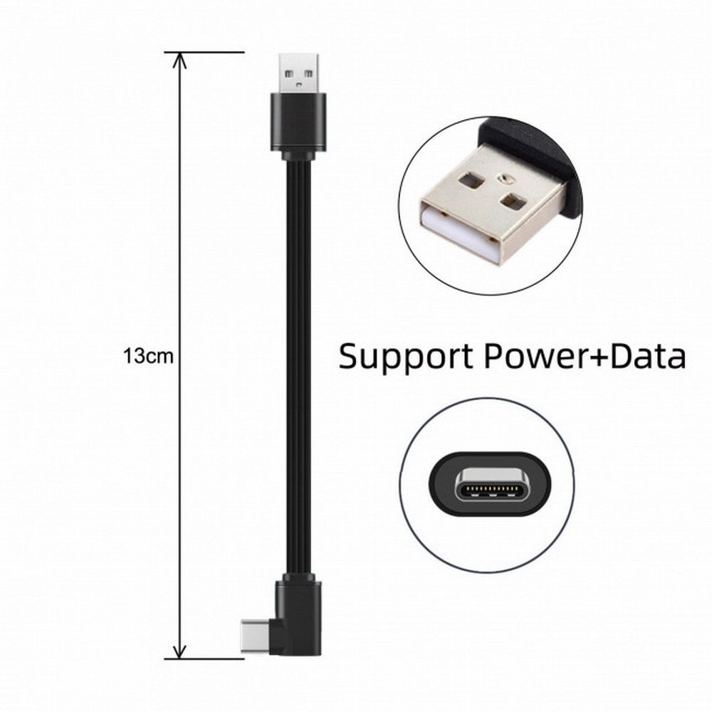 13cm USB 2.0 Type-A Male to USB-C Type-C Left Right Angled 90 Degree Data Flat Slim FPC Cable for FPV Disk Phone UC-096-RI-0.13M