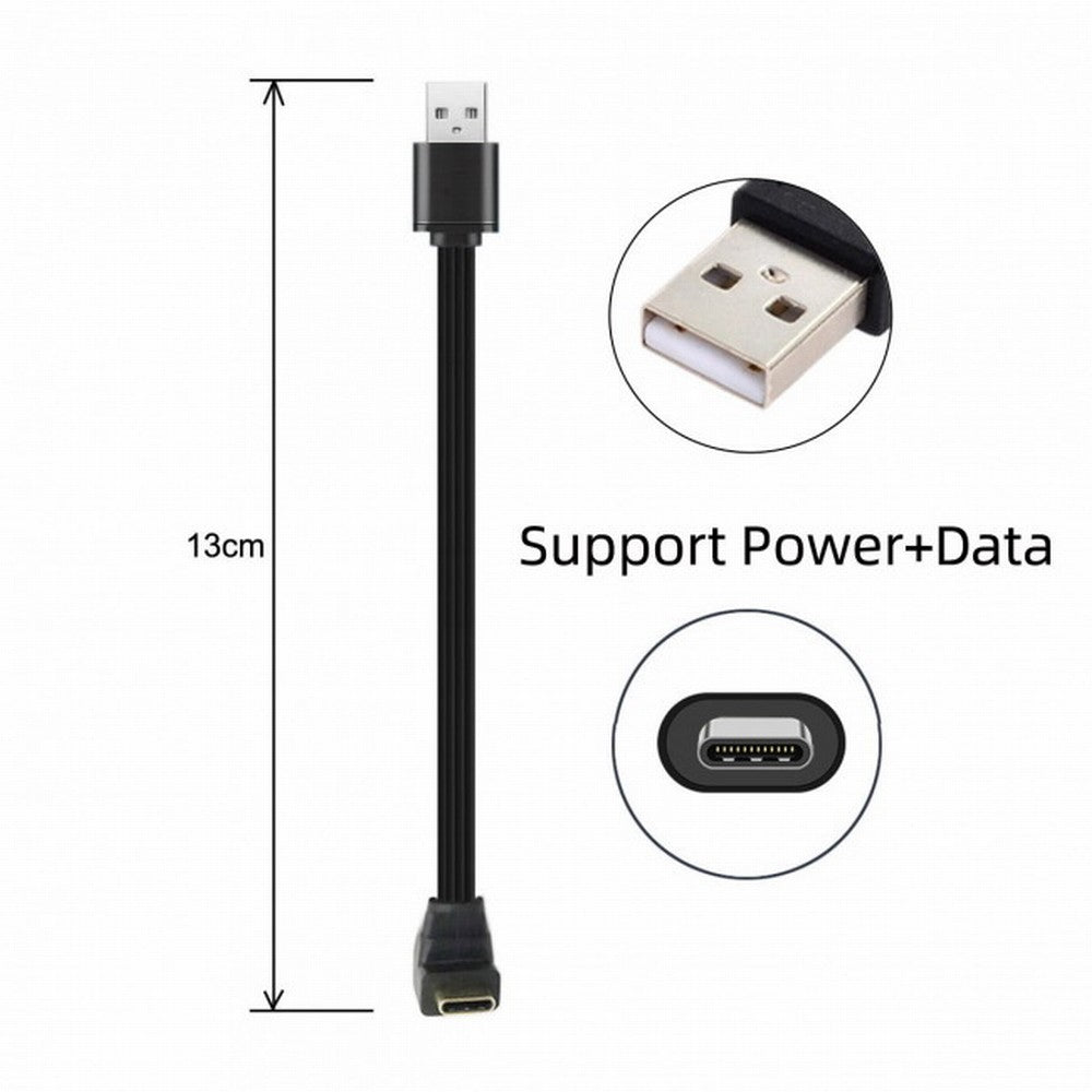 13cm USB 2.0 Type-A Male to USB-C Type-C Up Down Angled 90 Degree Data Flat Slim FPC Cable for FPV Disk Phone UC-096-UP-0.13M