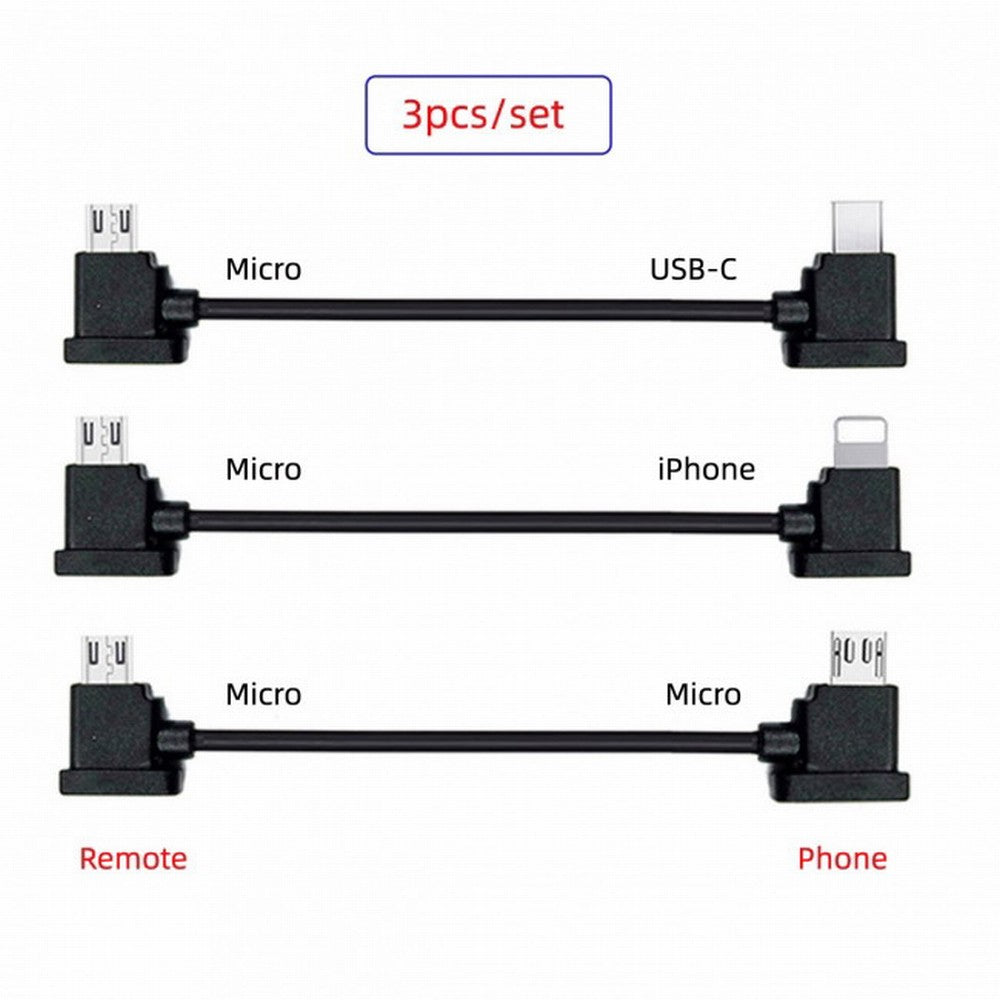 3pcs/set Remote Controller Data Cable Type-C Micro 8P to Micro USB for Mavic Pro Platinum Mavic Park RC Accessories U2-041