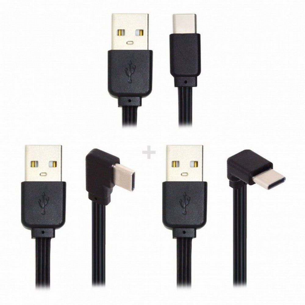 3pcs/lot 13cm USB 2.0 Type-A Male to USB-C Type-C Male Angled Data Flat Slim FPC Cable for FPV Disk Phone UC-096-BK+UC-096-RI+UC-096-UP