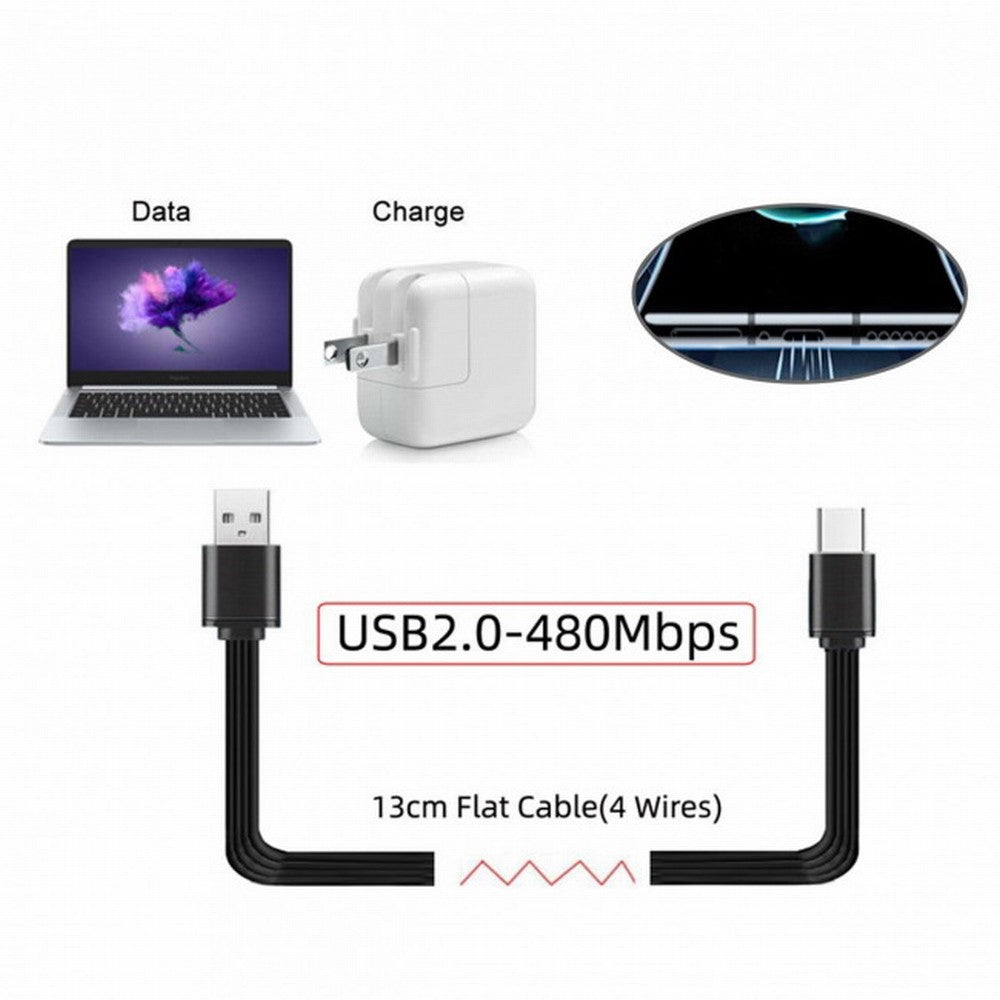 3pcs/lot 13cm USB 2.0 Type-A Male to USB-C Type-C Male Angled Data Flat Slim FPC Cable for FPV Disk Phone UC-096-BK+UC-096-RI+UC-096-UP