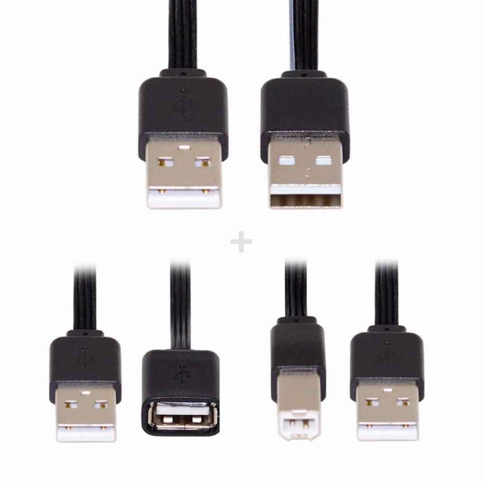 3pcs/lot 13cm USB 2.0 Type-A to Type-B Type-A Female Extension Male Data Flat Slim Cable for Printer Disk Phone U2-028-BK+U2-047-BK+U2-060-BK